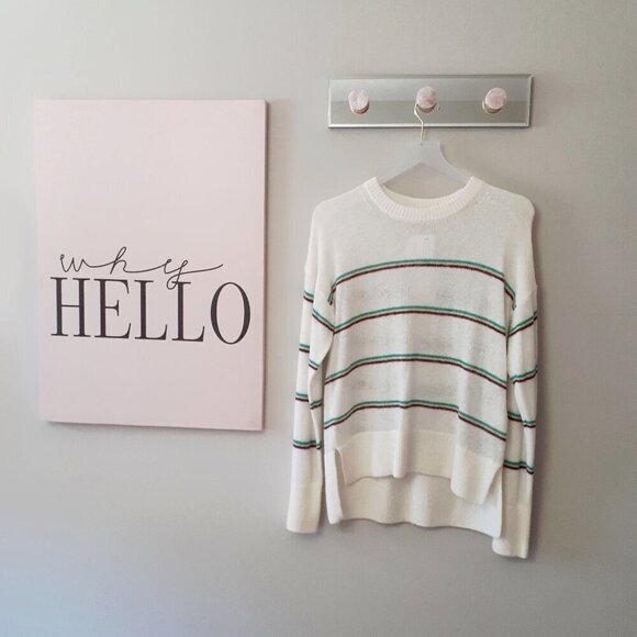 NWT Joie Dreolan porcelain off-white striped wool blend sweater, M - Picture 8 of 13